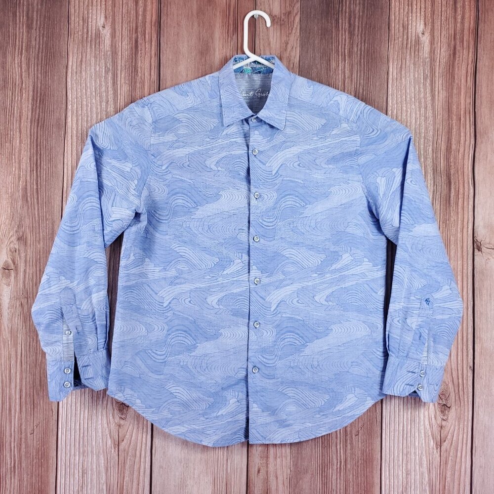 Robert Graham Mens L Classic Fit Wave Marble Swirl Linen Blend Button Up Shirt